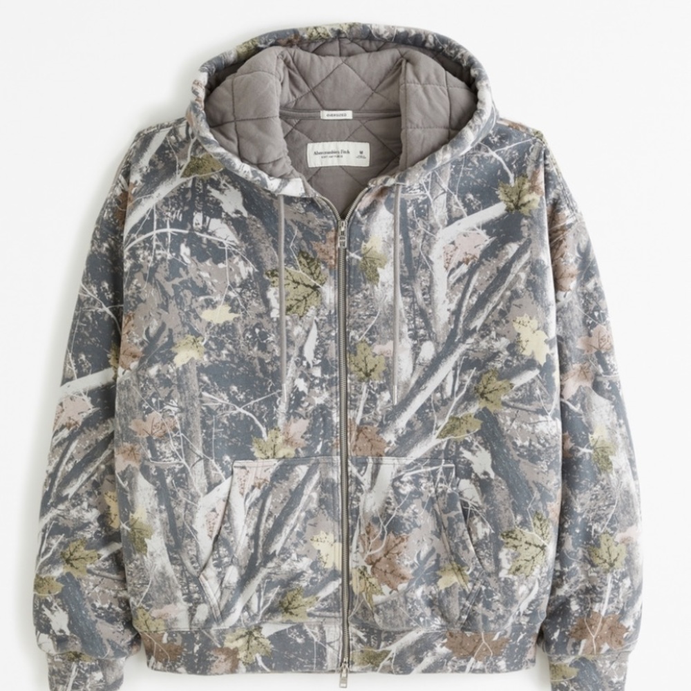 Abercrombie quilted full zip camo hoodie